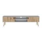Mueble de TV bicolor con dos armarios y estantes