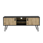 Mueble de TV bicolor con dos armarios y estantes