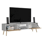 Mueble de TV bicolor con dos armarios y estantes