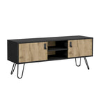 Mueble de TV bicolor con dos armarios y estantes