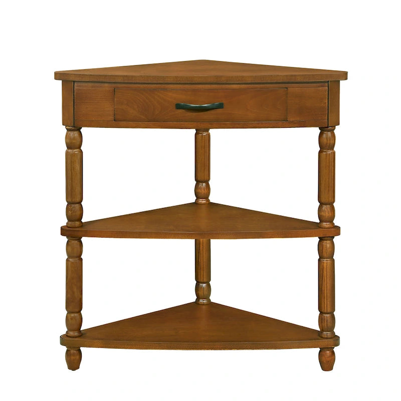 Mesa auxiliar esquinera triangular de madera para sala de estar en espacios pequeños
