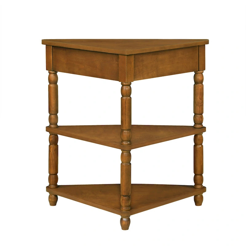 Mesa auxiliar esquinera triangular de madera para sala de estar en espacios pequeños