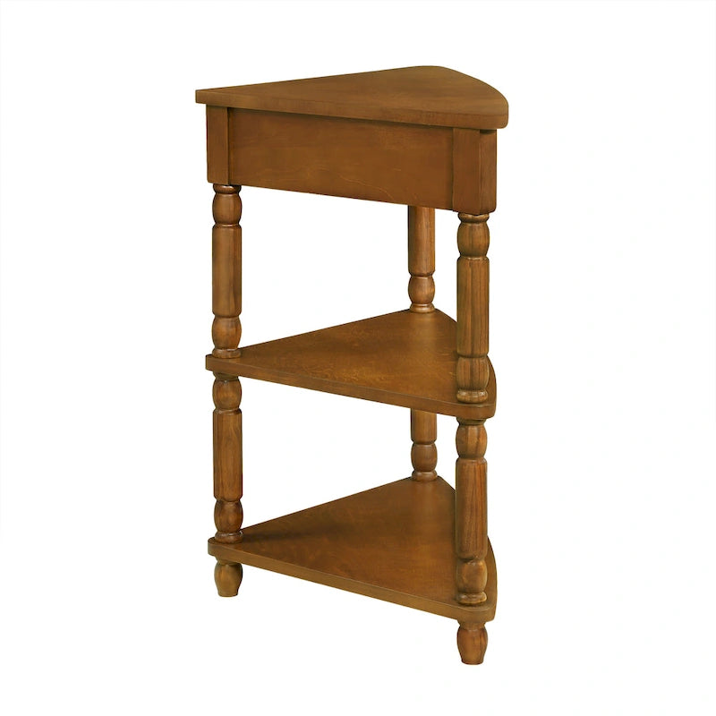 Mesa auxiliar esquinera triangular de madera para sala de estar en espacios pequeños