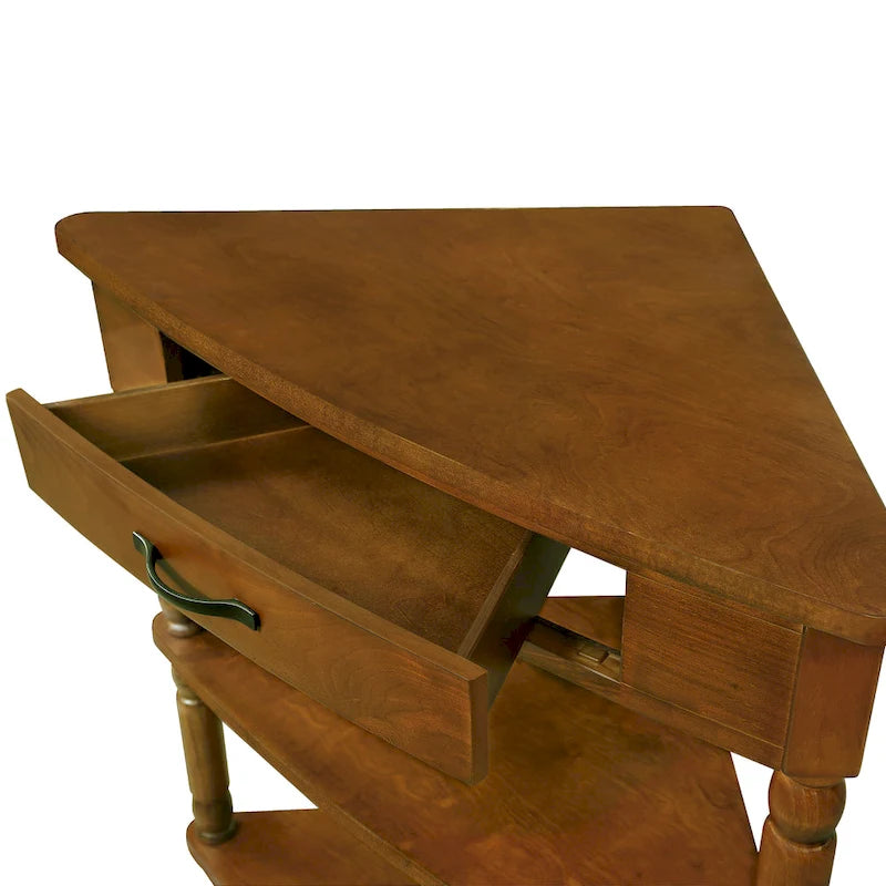 Mesa auxiliar esquinera triangular de madera para sala de estar en espacios pequeños