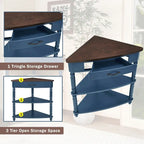Mesa auxiliar esquinera triangular de madera para sala de estar en espacios pequeños