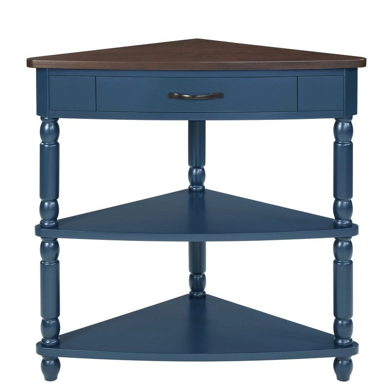 Mesa auxiliar esquinera triangular de madera para sala de estar en espacios pequeños