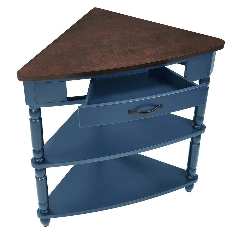 Mesa auxiliar esquinera triangular de madera para sala de estar en espacios pequeños