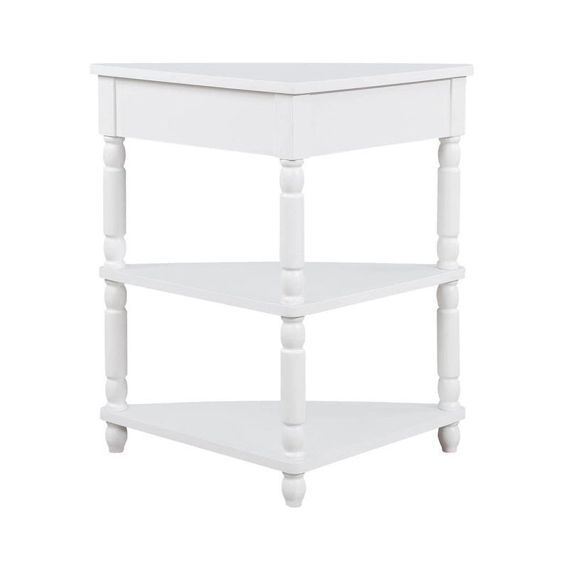 Mesa auxiliar esquinera triangular de madera para sala de estar en espacios pequeños