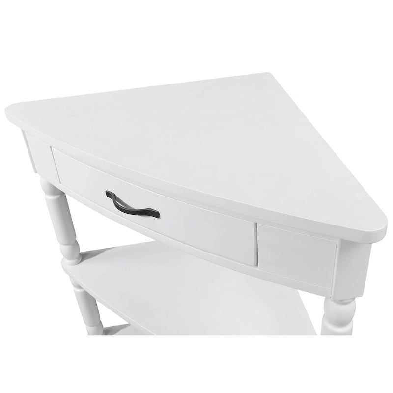 Mesa auxiliar esquinera triangular de madera para sala de estar en espacios pequeños