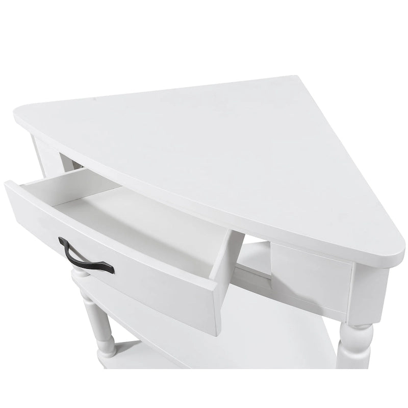 Mesa auxiliar esquinera triangular de madera para sala de estar en espacios pequeños