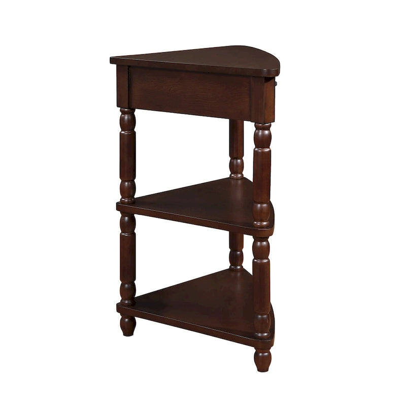 Mesa auxiliar esquinera triangular de madera para sala de estar en espacios pequeños