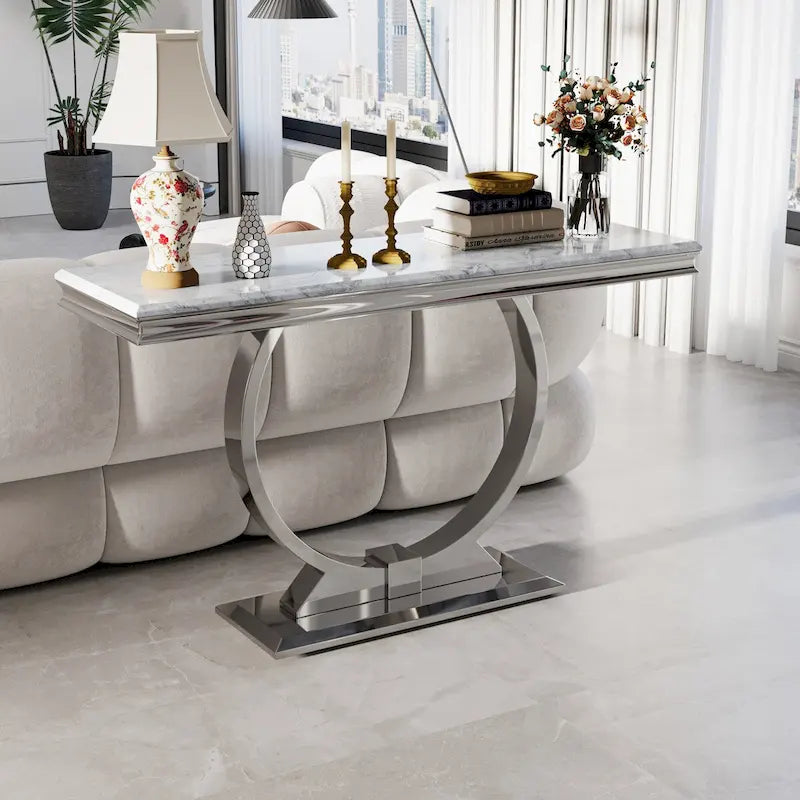 Mesa consola rectangular de 50 pulgadas con base circular