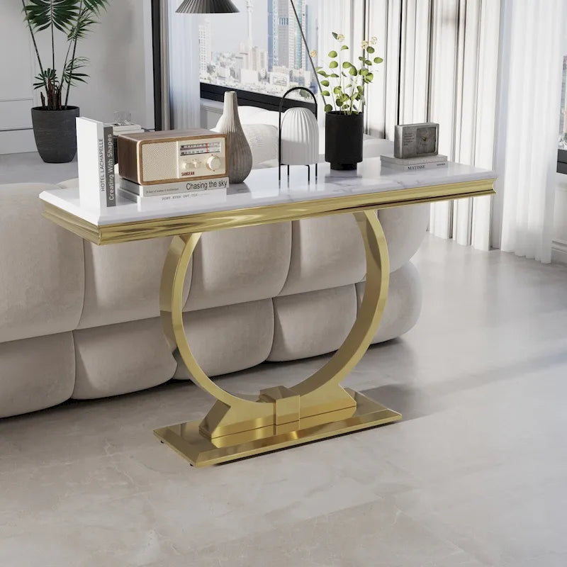 Mesa consola rectangular de 50 pulgadas con base circular