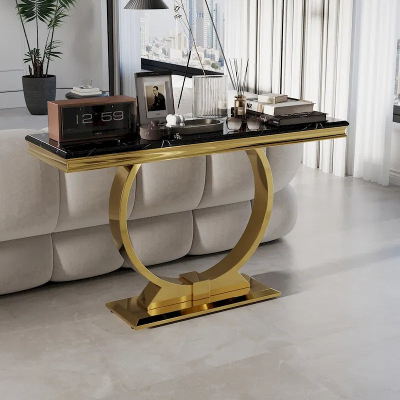 Mesa consola rectangular de 50 pulgadas con base circular