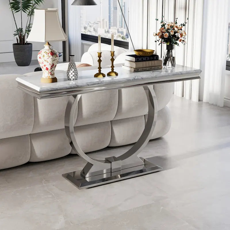 Mesa consola rectangular de 50 pulgadas con base circular
