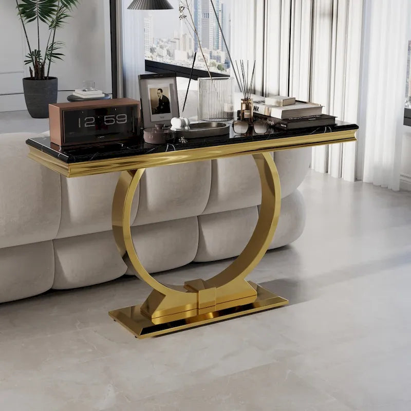 Mesa consola rectangular de 50 pulgadas con base circular