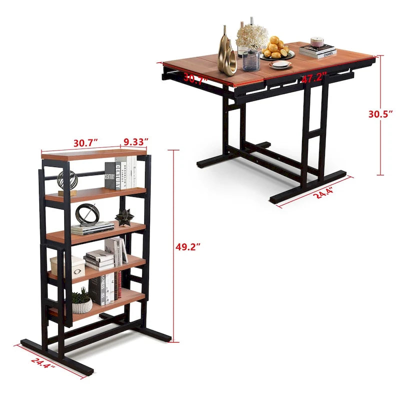 Mesa de Comedor Convertible Multifunción de Madera de Tamaño Mediano, Mesa de Comedor de Transición y Estante para el Hogar y la Cocina, Cambio Libre