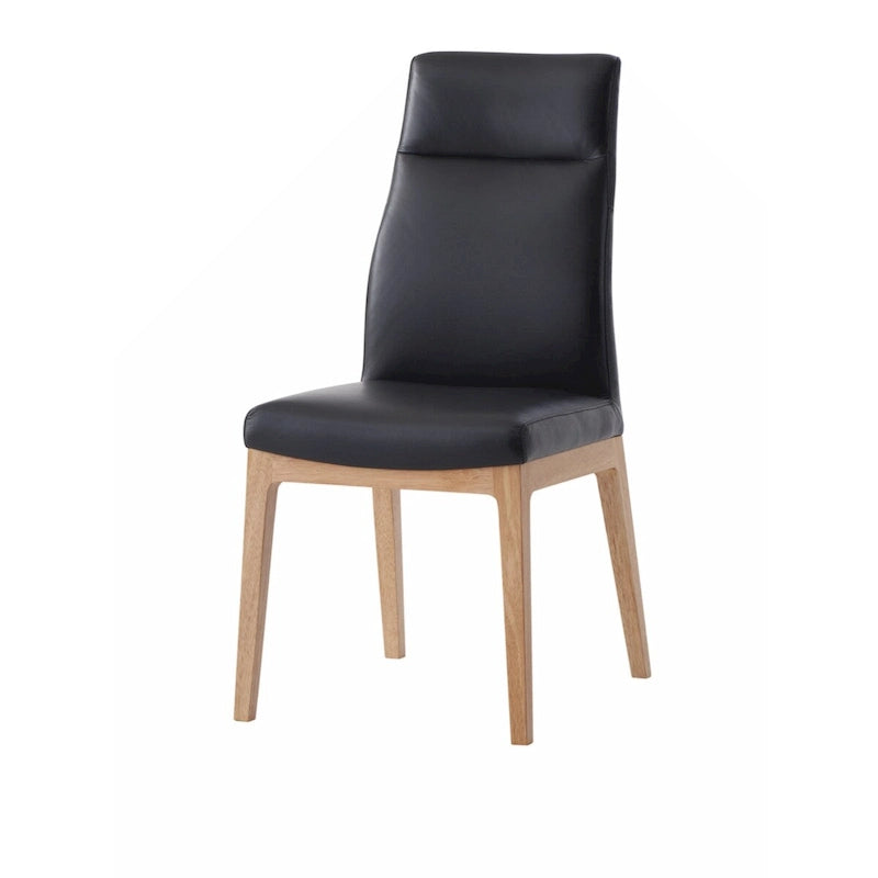 Silla auxiliar (paquete de 2), cuero negro y acabado de nogal