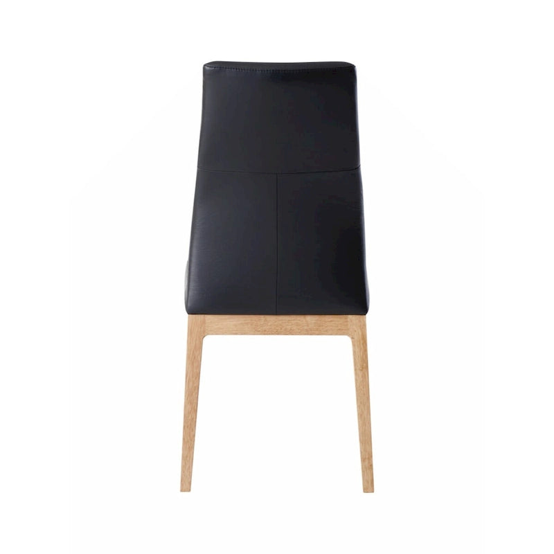 Silla auxiliar (paquete de 2), cuero negro y acabado de nogal