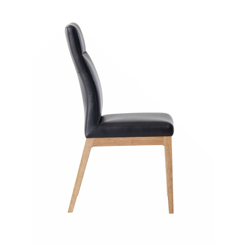 Silla auxiliar (paquete de 2), cuero negro y acabado de nogal