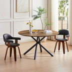 Mesa de comedor redonda de nogal negro con pata en cruz para cocina, comedor
