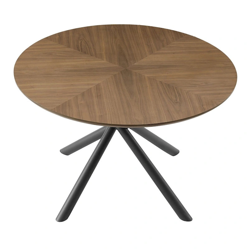 Mesa de comedor redonda de nogal negro con pata en cruz para cocina, comedor