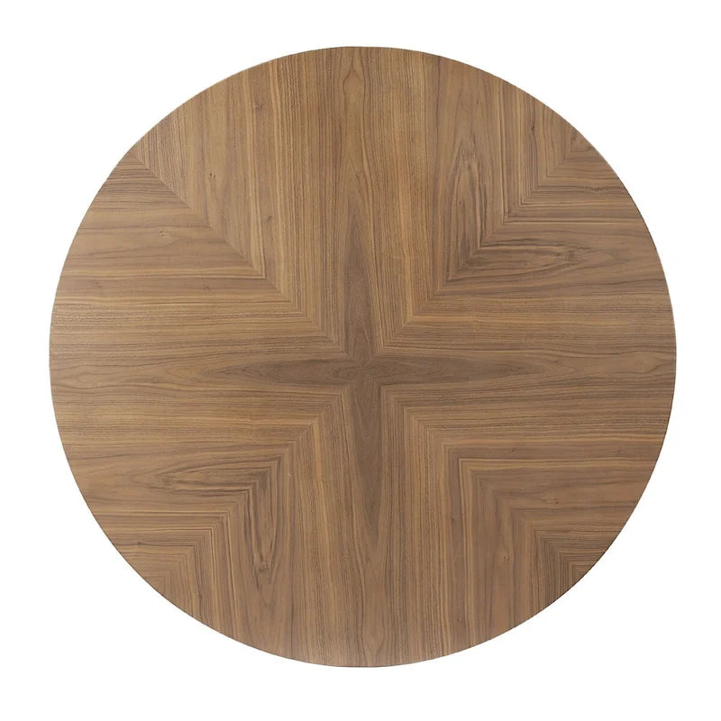 Mesa de comedor redonda de nogal negro con pata en cruz para cocina, comedor