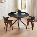 Mesa de comedor redonda de nogal negro con pata en cruz para cocina, comedor