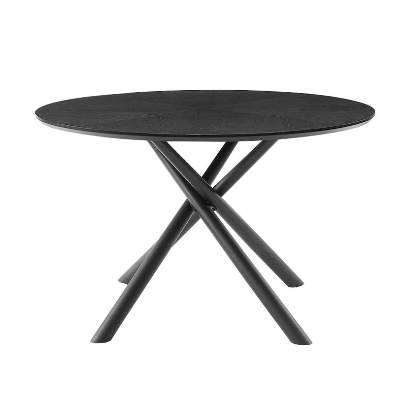 Mesa de comedor redonda de nogal negro con pata en cruz para cocina, comedor