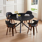 Mesa de comedor redonda de nogal negro con pata en cruz para cocina, comedor