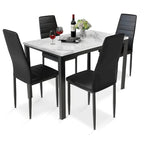 Juego de comedor de estilo moderno de 5 piezas con mesa con cubierta de imitación mármol y 4 sillas tapizadas en imitación cuero