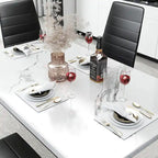 Juego de comedor de estilo moderno de 5 piezas con mesa con cubierta de imitación mármol y 4 sillas tapizadas en imitación cuero