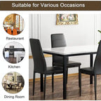 Juego de comedor de estilo moderno de 5 piezas con mesa con cubierta de imitación mármol y 4 sillas tapizadas en imitación cuero
