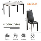 Juego de comedor de estilo moderno de 5 piezas con mesa con cubierta de imitación mármol y 4 sillas tapizadas en imitación cuero