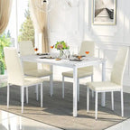 Juego de comedor de estilo moderno de 5 piezas con mesa con cubierta de imitación mármol y 4 sillas tapizadas en imitación cuero