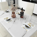 Juego de comedor de estilo moderno de 5 piezas con mesa con cubierta de imitación mármol y 4 sillas tapizadas en imitación cuero