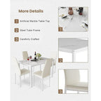 Juego de comedor de estilo moderno de 5 piezas con mesa con cubierta de imitación mármol y 4 sillas tapizadas en imitación cuero