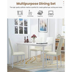 Juego de comedor de estilo moderno de 5 piezas con mesa con cubierta de imitación mármol y 4 sillas tapizadas en imitación cuero