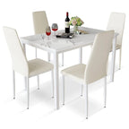 Juego de comedor de estilo moderno de 5 piezas con mesa con cubierta de imitación mármol y 4 sillas tapizadas en imitación cuero