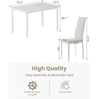 Juego de comedor de estilo moderno de 5 piezas con mesa con cubierta de imitación mármol y 4 sillas tapizadas en imitación cuero