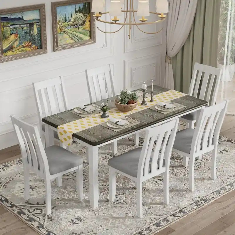 Juego de comedor de 7 piezas estilo retro con mesa extensible y 6 sillas tapizadas