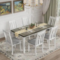 Juego de comedor de 7 piezas estilo retro con mesa extensible y 6 sillas tapizadas