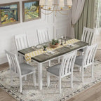 Juego de comedor de 7 piezas estilo retro con mesa extensible y 6 sillas tapizadas