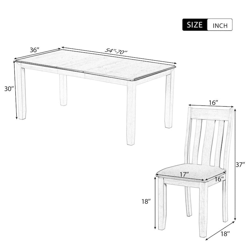 Juego de comedor de 7 piezas estilo retro con mesa extensible y 6 sillas tapizadas