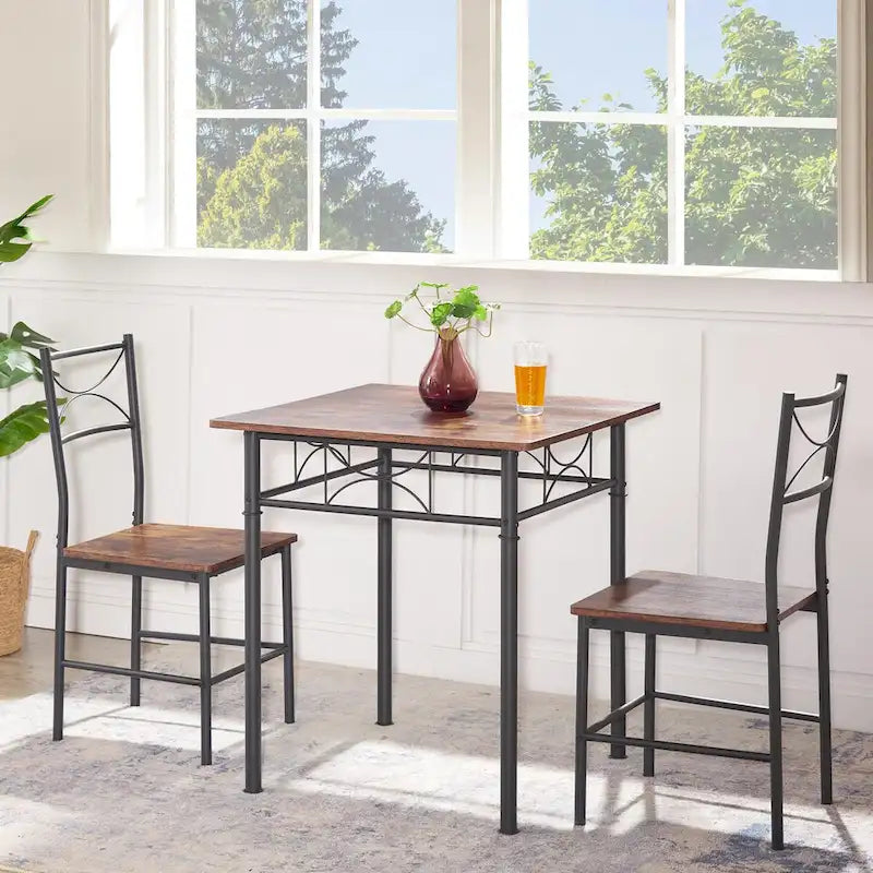 Mesa de comedor pequeña cuadrada de 3 piezas marrón para desayunador