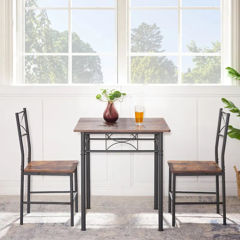 Mesa de comedor pequeña cuadrada de 3 piezas marrón para desayunador