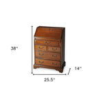 Escritorio secretario de madera de caucho marrón con cinco cajones - 26