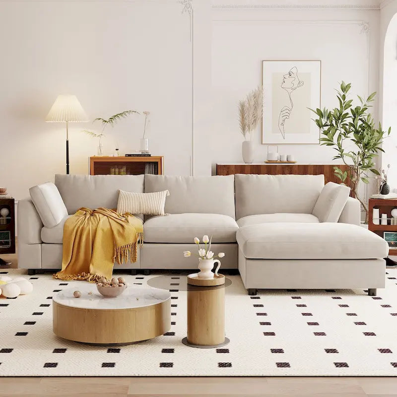 Sofá Seccional Convertible Tapizado, Sofá en Forma de L con Chaise Reversible para Sala de Estar