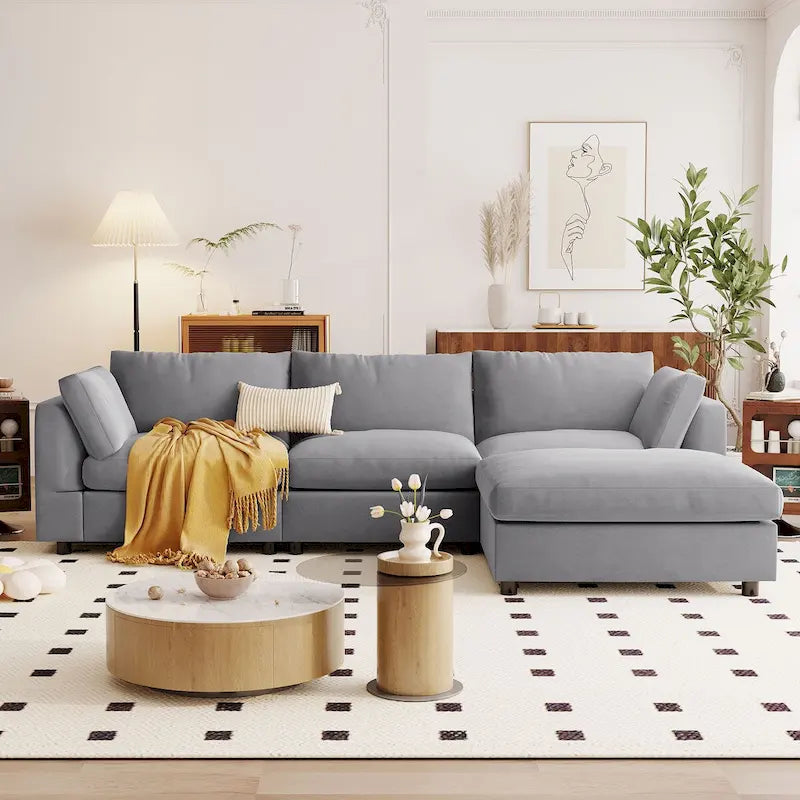Sofá Seccional Convertible Tapizado, Sofá en Forma de L con Chaise Reversible para Sala de Estar