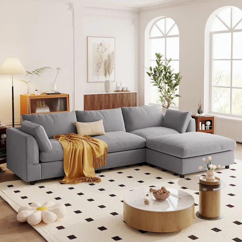 Sofá Seccional Convertible Tapizado, Sofá en Forma de L con Chaise Reversible para Sala de Estar